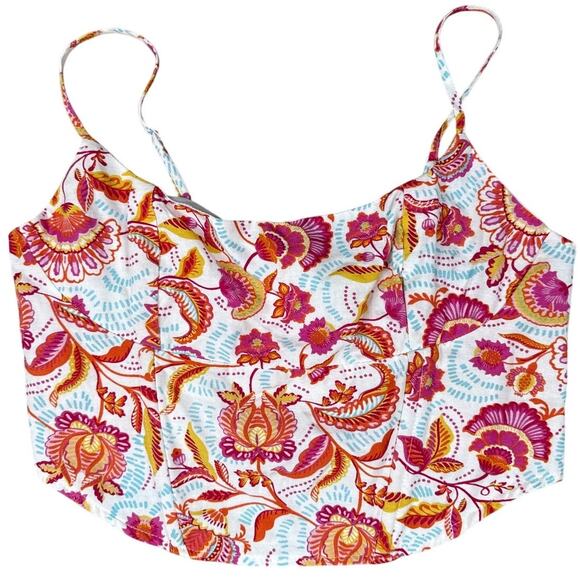 Midnight Sky Large Floral Print Crop Top Smocked Boned Adjustable Straps Size XL - Picture 2 of 4